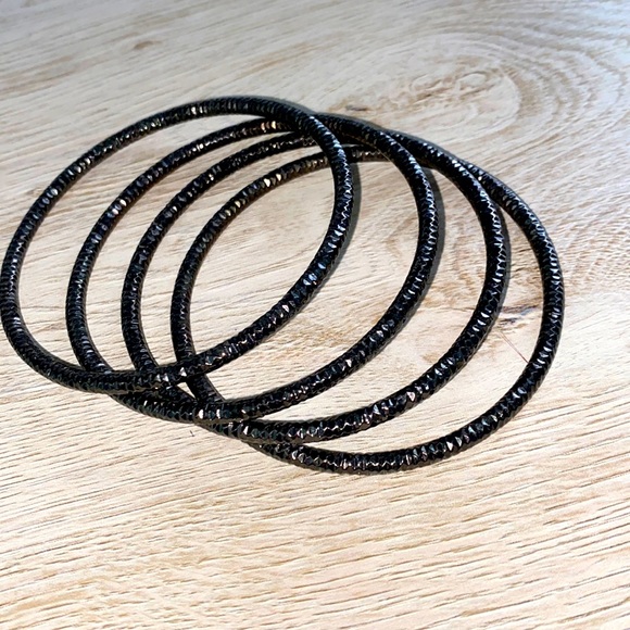 Anthropologie Jewelry - Anthropologie Hematite Dark Metal Sparkly Set of 4 Bangles